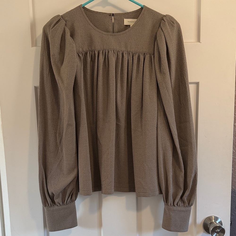 Treasure & Bond Taupe Blouse with Puff Sleeves
